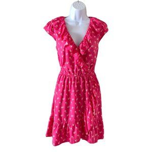 J. CREW Mini Dress Wrap Neck Ruffle Hem & Skirt Pink Color Floral Print Size 0